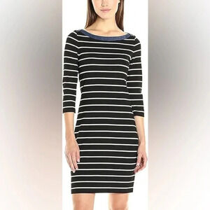 Tommy Hilfiger Black & White Stripe Coastal Nautical Preppy Dress Size 16 XL